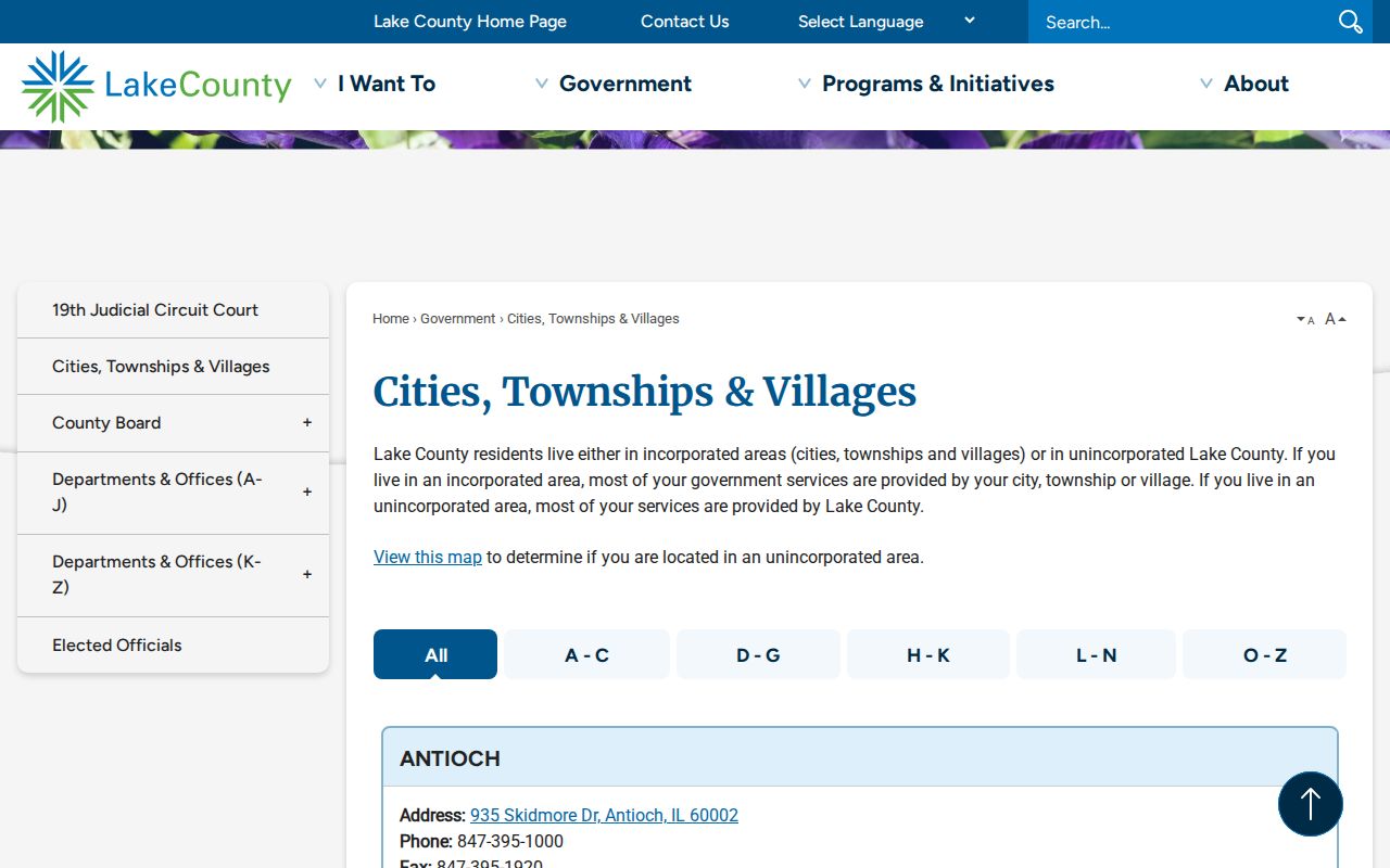 Lake County residents directory municipal township map