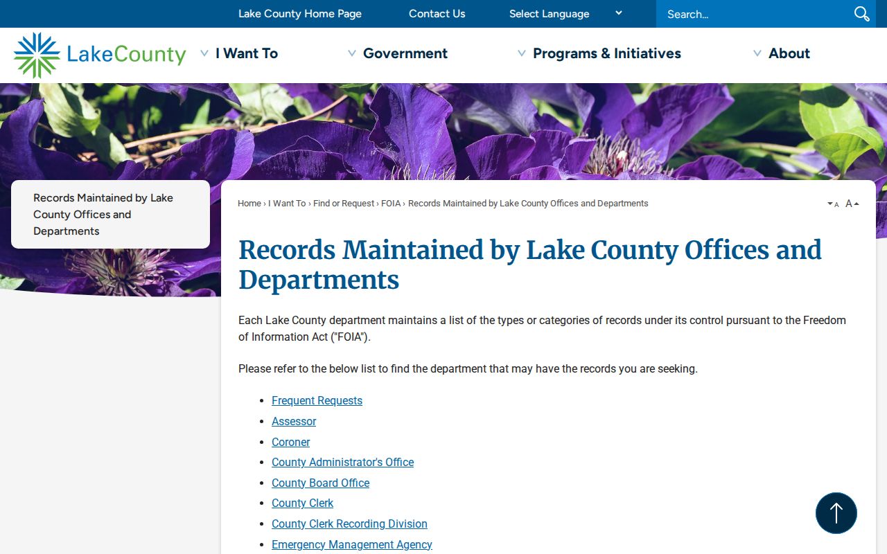 Lake County residents directory office records inventory