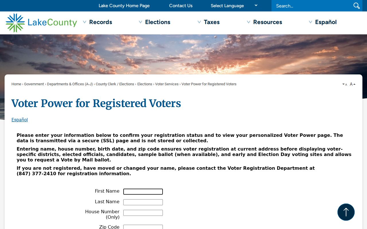Lake County residents directory Voter Power entry