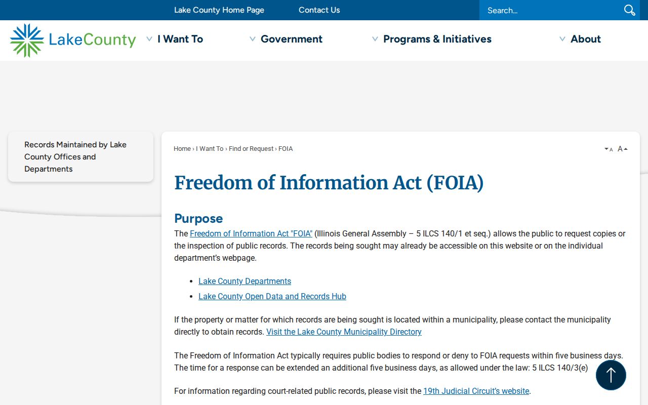 Lake County residents directory FOIA instructions