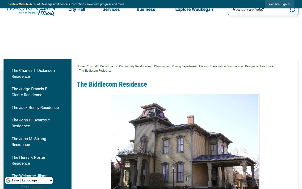 Biddlecom Residence number change for Lake County previous residents research
