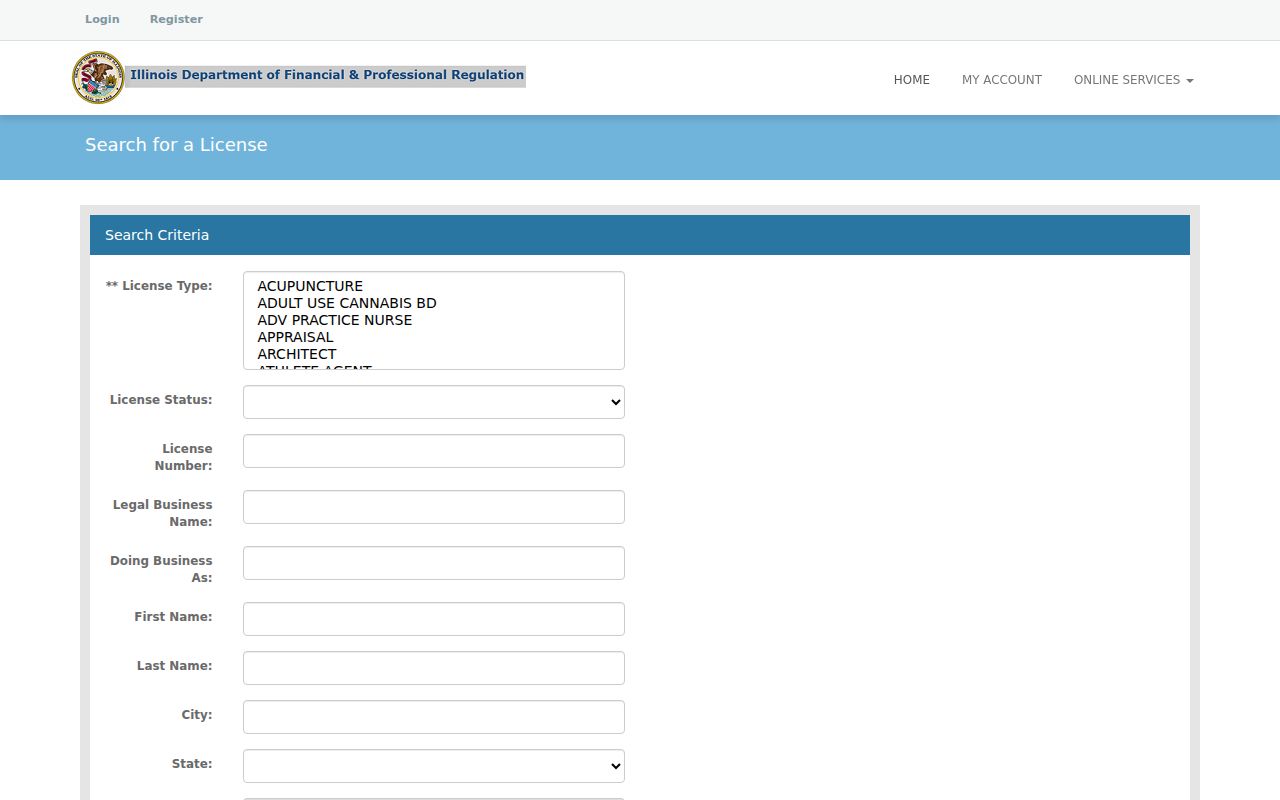 Lake County resident lookup in Illinois professional license records