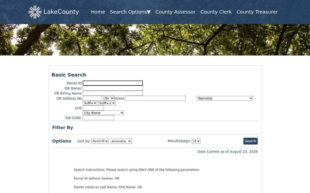Lake County property tax address search fields