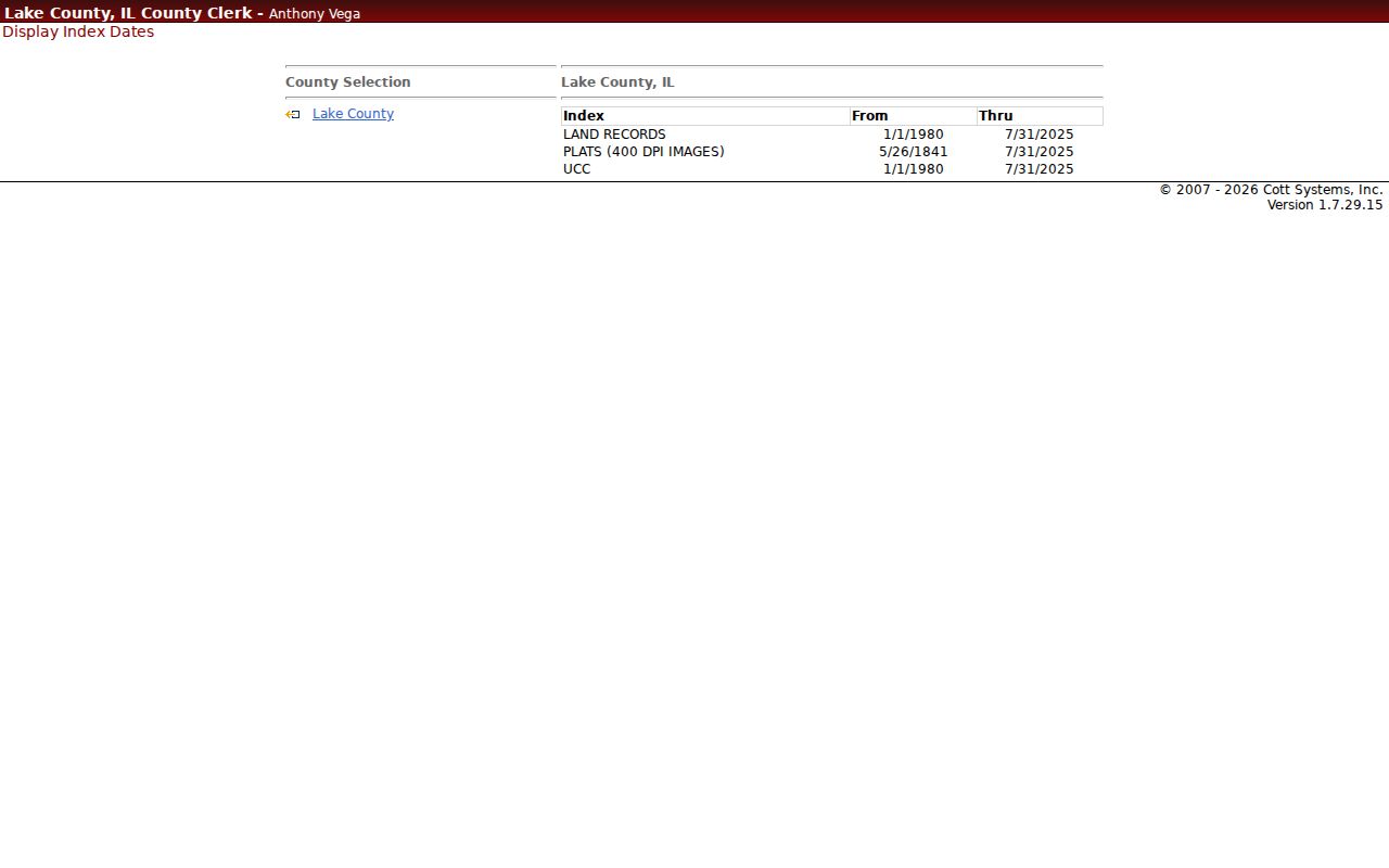 Lake County certified land and plat coverage dates