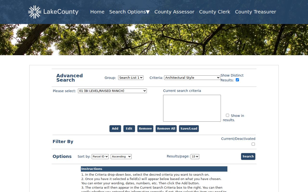Lake County advanced property search with ZIP criteria